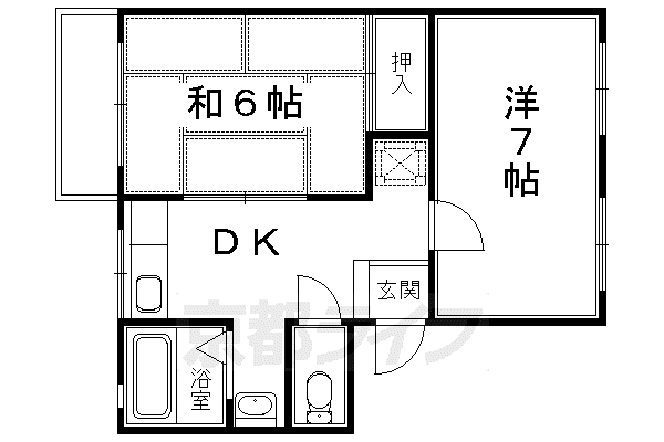 奈良線 稲荷駅 徒歩7分 2階建 築35年(2DK/2階)の間取り写真