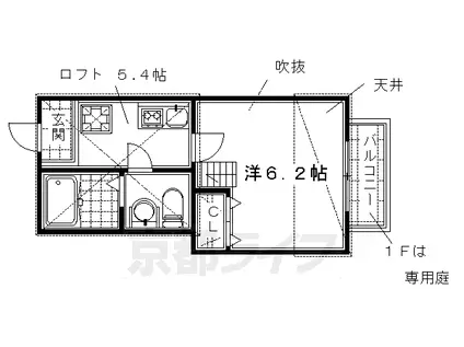 ベルビュー深草(1K/2階)の間取り写真