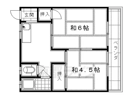 近鉄京都線 向島駅 徒歩7分 3階建 築51年(2DK/3階)の間取り写真