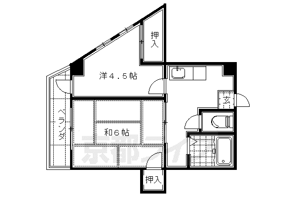 京阪電気鉄道宇治線 観月橋駅 徒歩3分 3階建 築38年(2K/2階)の間取り写真