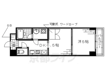 京都市烏丸線 くいな橋駅 徒歩7分 4階建 築16年(1DK/3階)の間取り写真