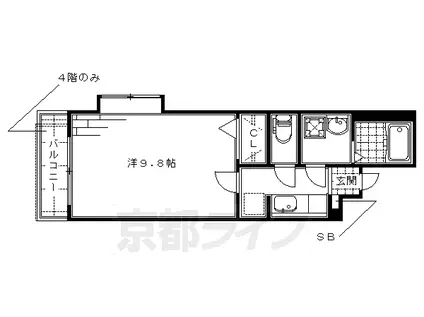 京阪電気鉄道京阪線 伏見稲荷駅 徒歩2分 4階建 築16年(1K/2階)の間取り写真