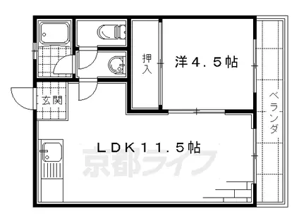 京阪電気鉄道京阪線 淀駅 徒歩8分 3階建 築53年(1LDK/1階)の間取り写真