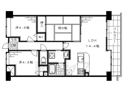 京阪電気鉄道京阪線 淀駅 徒歩7分 9階建 築30年(3LDK/2階)の間取り写真