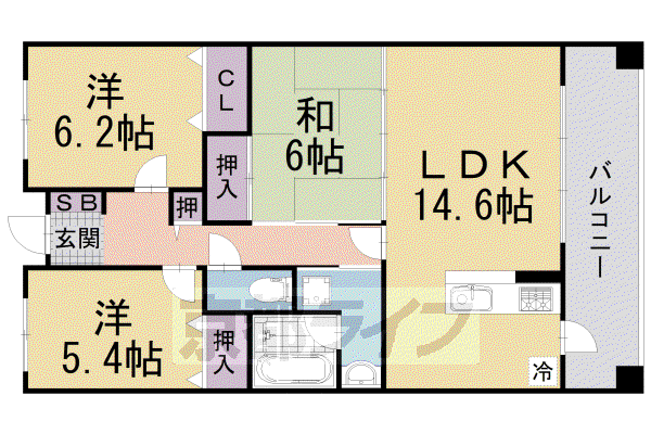 伏見桃山大手筋アーバンコンフォート(3LDK/8階)の間取り写真