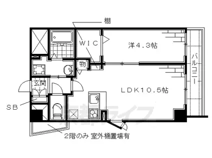 近鉄京都線 伏見駅(京都) 徒歩1分 4階建 築15年(1LDK/2階)の間取り写真
