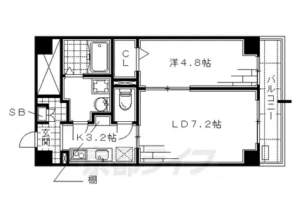 近鉄京都線 伏見駅(京都) 徒歩1分 4階建 築15年(1LDK/4階)の間取り写真