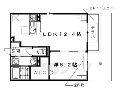 京都市烏丸線 くいな橋駅 徒歩4分 2階建 築15年(1LDK/1階)の間取り写真