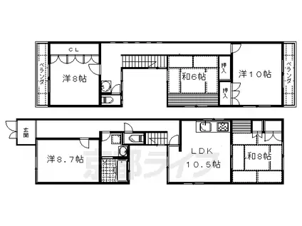 奈良線 桃山駅 徒歩5分 2階建 築66年(5LDK)の間取り写真