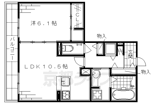 京都市烏丸線 くいな橋駅 徒歩4分 3階建 築15年(1LDK/3階)の間取り写真