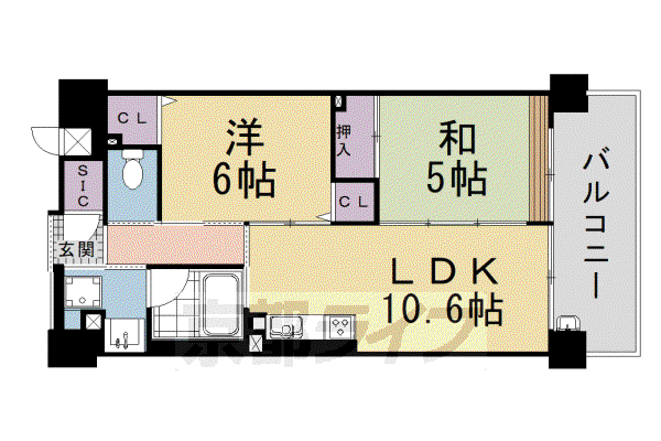 京阪電気鉄道京阪線 淀駅 徒歩8分 10階建 築18年(2LDK/5階)の間取り写真