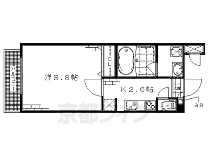京都市烏丸線 くいな橋駅 徒歩4分 3階建 築13年(1K/2階)の間取り写真