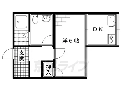 奈良線 桃山駅 徒歩3分 2階建 築52年(1DK/1階)の間取り写真