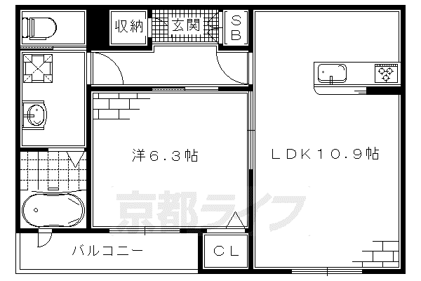 京阪電気鉄道京阪線 龍谷大前深草駅 徒歩3分 3階建 築12年(1LDK/2階)の間取り写真