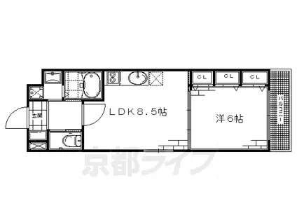 近鉄京都線 伏見駅(京都) 徒歩5分 4階建 築12年(1LDK/2階)の間取り写真