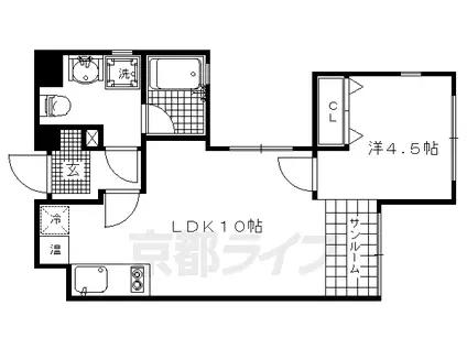 京都市烏丸線 今出川駅 徒歩3分 3階建 築18年(1LDK/3階)の間取り写真