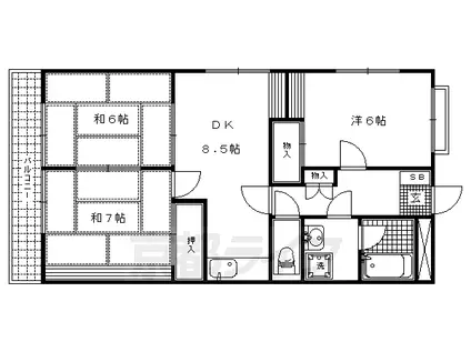京都市烏丸線 北大路駅 徒歩12分 3階建 築48年(3DK/3階)の間取り写真