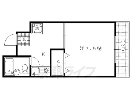 京福北野線 北野白梅町駅 徒歩12分 4階建 築37年(1K/3階)の間取り写真