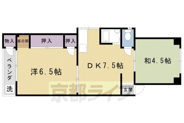 京都市烏丸線 北大路駅 徒歩19分 3階建 築53年(2DK/3階)の間取り写真