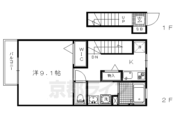 京福北野線 北野白梅町駅 徒歩15分 2階建 築17年(1K/2階)の間取り写真