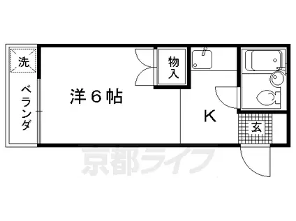 京福北野線 等持院・立命館大学衣笠キャンパス前駅 徒歩9分 2階建 築36年(1K/1階)の間取り写真