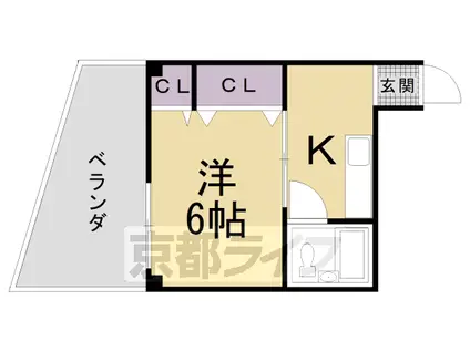 京福北野線 北野白梅町駅 徒歩15分 3階建 築40年(1K/3階)の間取り写真