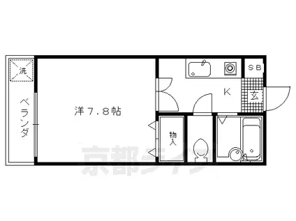 京都市烏丸線 北大路駅 徒歩30分 2階建 築30年(1K/2階)の間取り写真