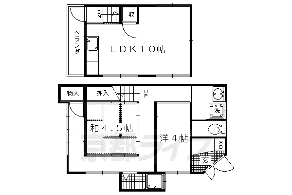 京都市烏丸線 北大路駅 徒歩36分 2階建 築62年(2LDK)の間取り写真