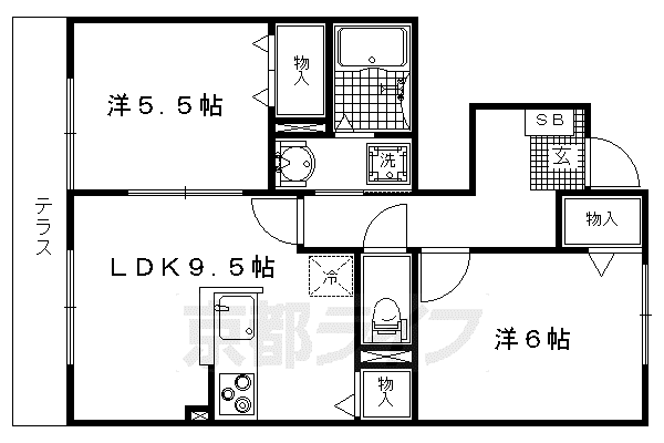 京都市烏丸線 北山駅(京都) 徒歩8分 2階建 築18年(2LDK/1階)の間取り写真