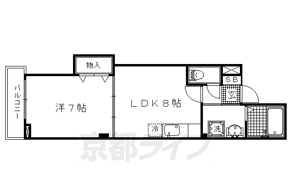 山陰本線 二条駅 徒歩17分 4階建 築17年(1DK/2階)の間取り写真