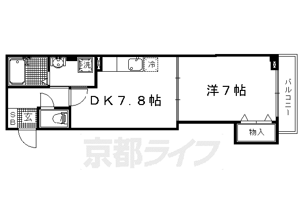 山陰本線 二条駅 徒歩17分 4階建 築17年(1DK/4階)の間取り写真