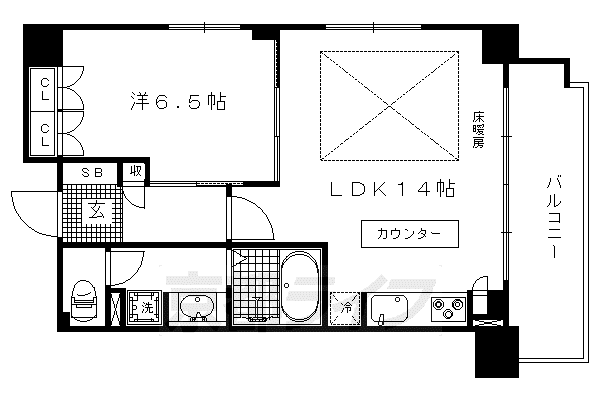 京都市烏丸線 丸太町駅(京都市営) 徒歩5分 10階建 築19年(1LDK/9階)の間取り写真