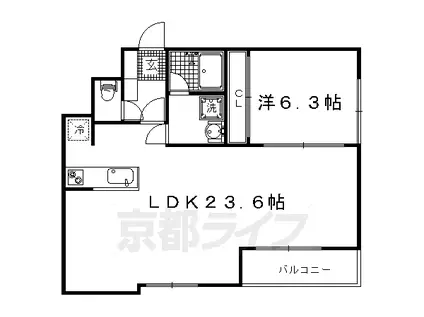 京都市烏丸線 北山駅(京都) 徒歩9分 4階建 築17年(1LDK/2階)の間取り写真