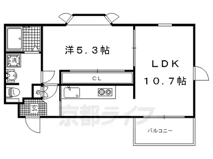 京都市烏丸線 北山駅(京都) 徒歩9分 4階建 築16年(1LDK/2階)の間取り写真