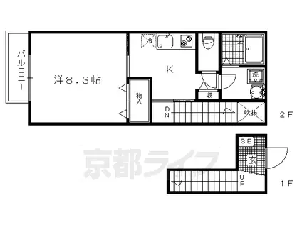 京福北野線 北野白梅町駅 徒歩6分 2階建 築17年(1DK/2階)の間取り写真