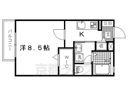 京福北野線 北野白梅町駅 徒歩7分 2階建 築18年(1K/1階)の間取り写真