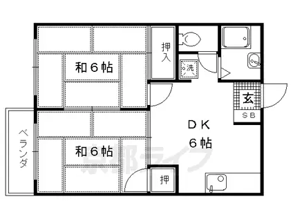 京都市烏丸線 北大路駅 徒歩33分 2階建 築38年(1LDK/1階)の間取り写真