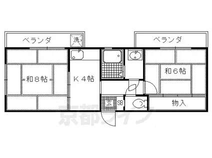 京都市烏丸線 北大路駅 徒歩23分 6階建 築51年(2K/4階)の間取り写真