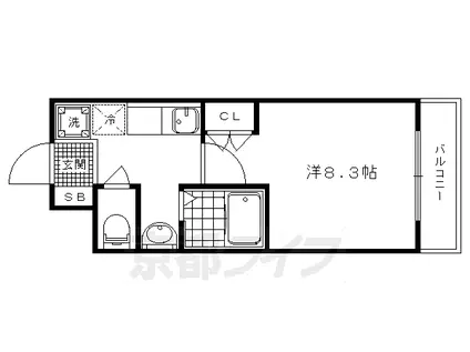 山陰本線 円町駅 徒歩7分 3階建 築15年(1K/1階)の間取り写真