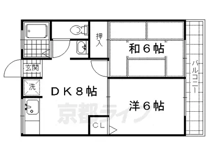 京都市烏丸線 北山駅(京都) 徒歩13分 2階建 築30年(2DK/2階)の間取り写真