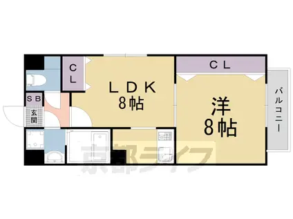 京都市烏丸線 今出川駅 徒歩7分 3階建 築18年(1LDK/1階)の間取り写真