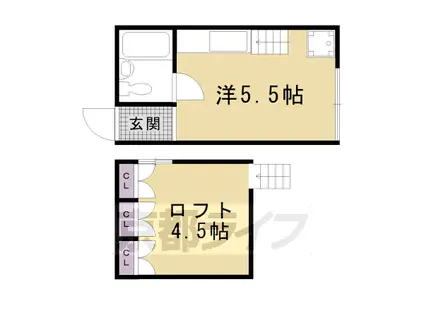 京福北野線 北野白梅町駅 徒歩12分 2階建 築33年(ワンルーム/2階)の間取り写真