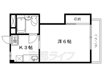京福北野線 北野白梅町駅 徒歩11分 2階建 築42年(1K/2階)の間取り写真