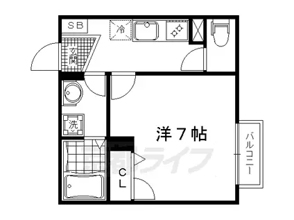 京福北野線 北野白梅町駅 徒歩13分 2階建 築18年(1K/2階)の間取り写真