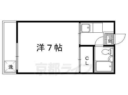 京福北野線 北野白梅町駅 徒歩8分 3階建 築37年(1K/3階)の間取り写真