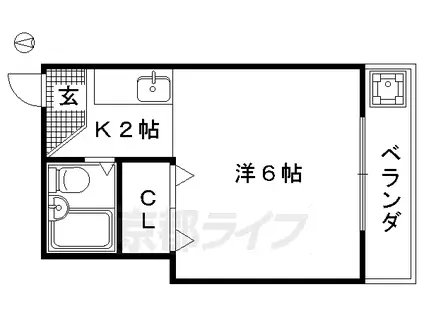 京福北野線 北野白梅町駅 徒歩5分 3階建 築41年(1K/2階)の間取り写真