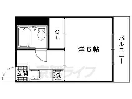 京福北野線 北野白梅町駅 徒歩12分 5階建 築43年(1K/4階)の間取り写真
