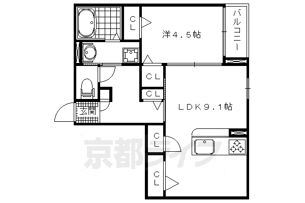 京福北野線 北野白梅町駅 徒歩5分 2階建 築14年(1LDK/1階)の間取り写真