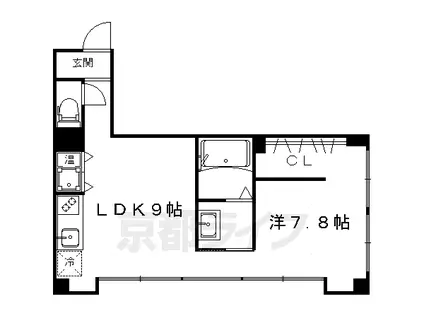 京都市烏丸線 今出川駅 徒歩5分 3階建 築13年(1LDK/3階)の間取り写真