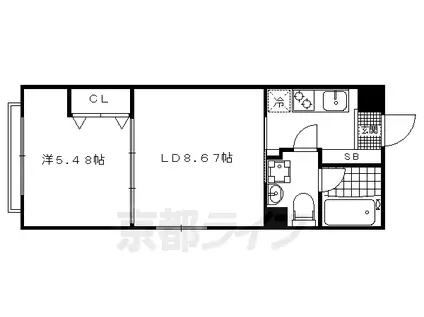 京都市烏丸線 丸太町駅(京都市営) 徒歩11分 4階建 築12年(1LDK/4階)の間取り写真